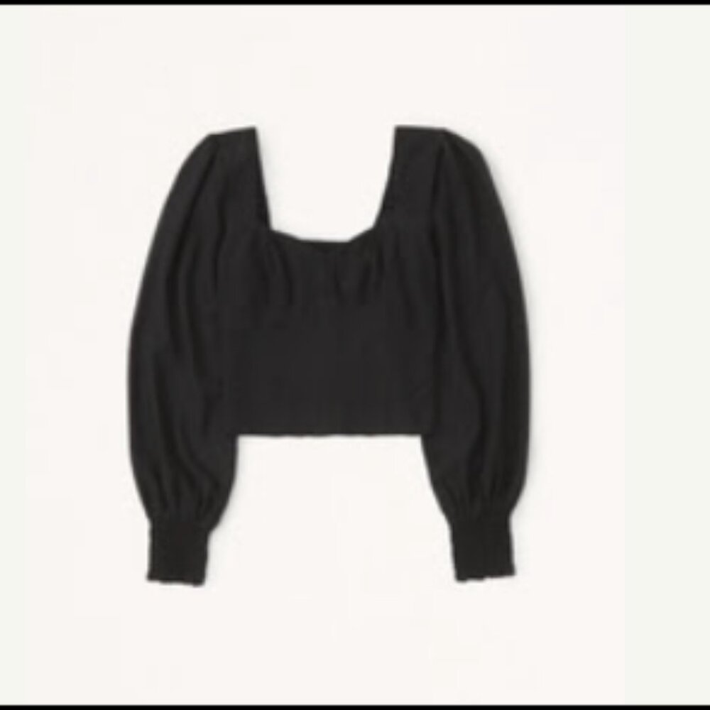 Abercrombie & Fitch Long-Sleeve Sweetheart Puff Sleeve Top - Black Size Small